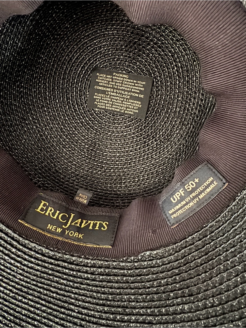 Eric Javits Wide-Brim Packable Straw Hat in Black - Picture 2 of 4
